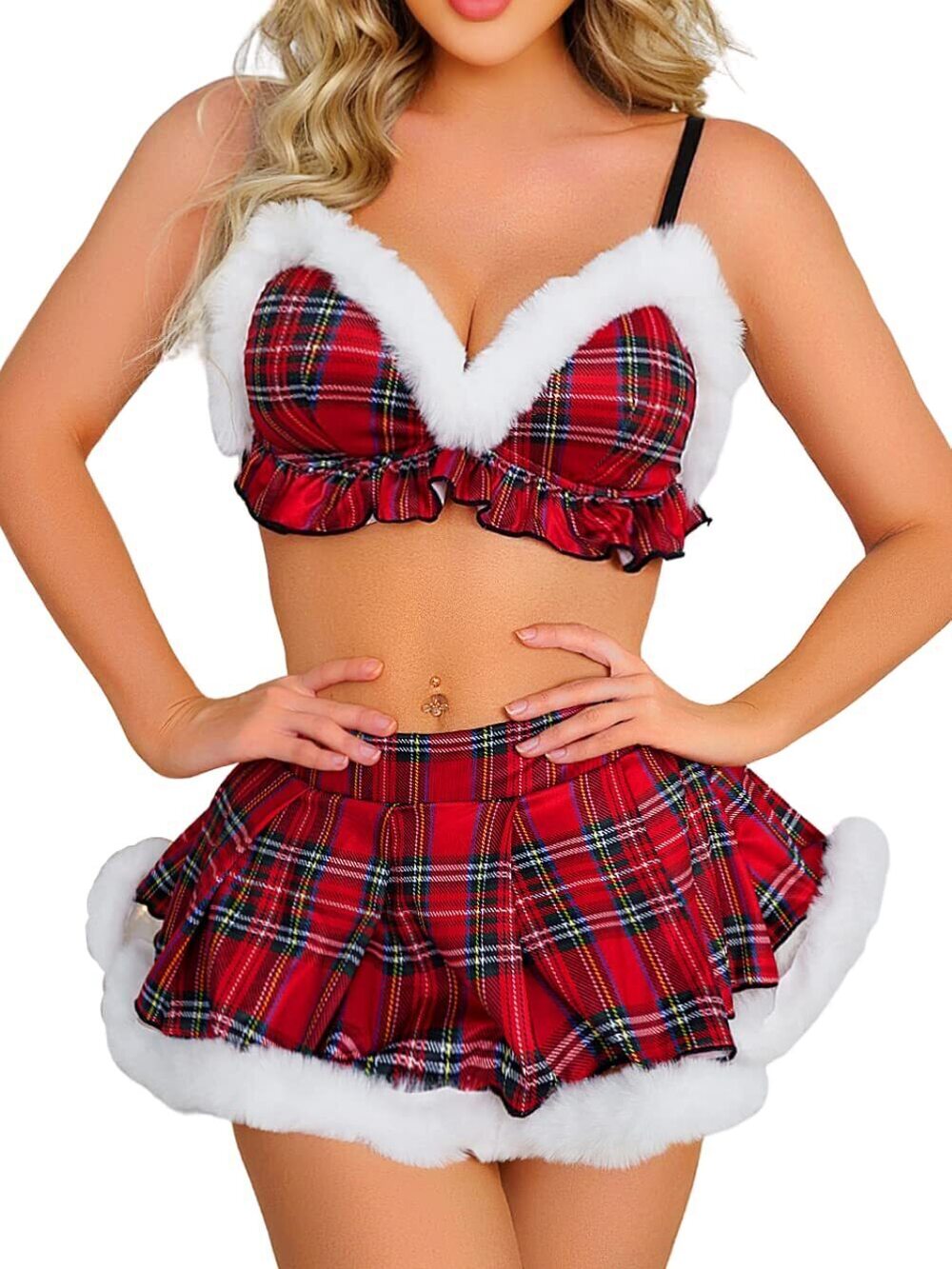 4393 Sexy Christmas Outfits , Skirt Fur Feather Santa Costume , Wireless